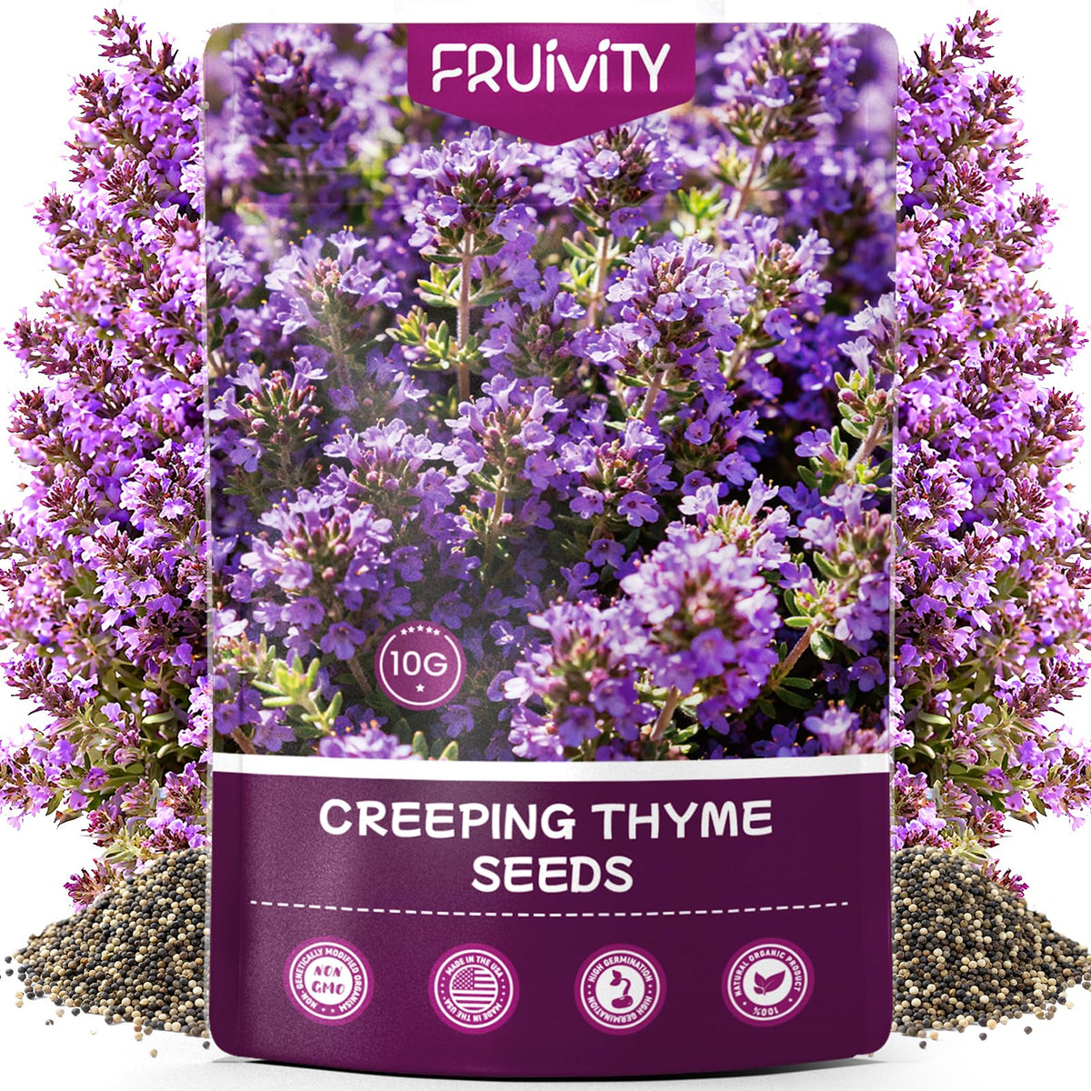 Fruivity creeping thyme seeds for planting create an easy, dense ground cover.