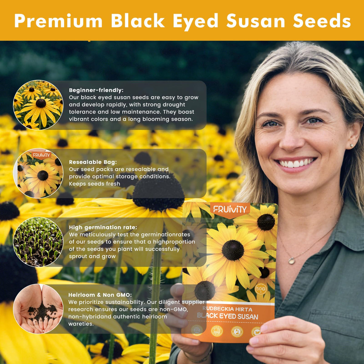 Fruivity gift-pack of Blackeyed Susan seeds for thoughtful plant-loving gifts.