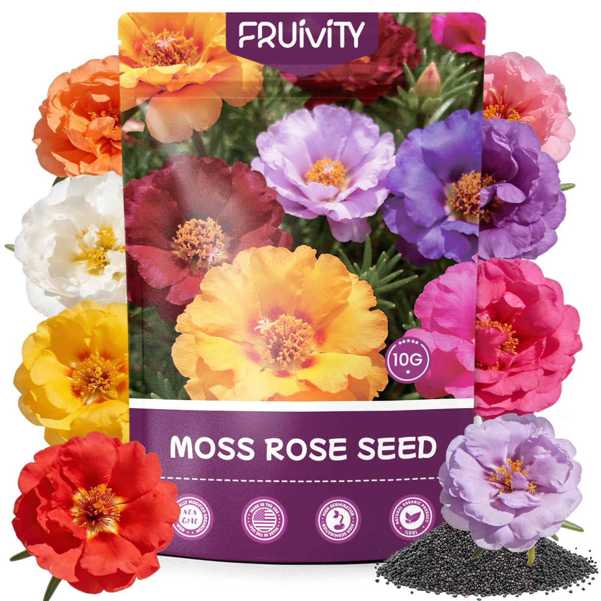 Fruivity Moss Rose seeds bloom in the garden, adding low-maintenance color.