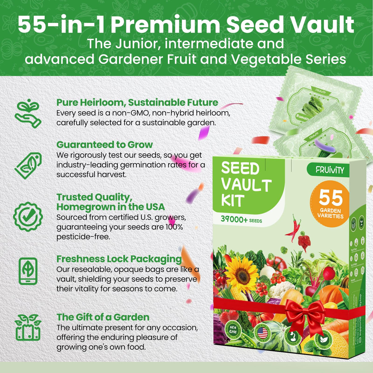 Fruivity seeds storage bag emphasizes keeping seeds fresh for future planting.