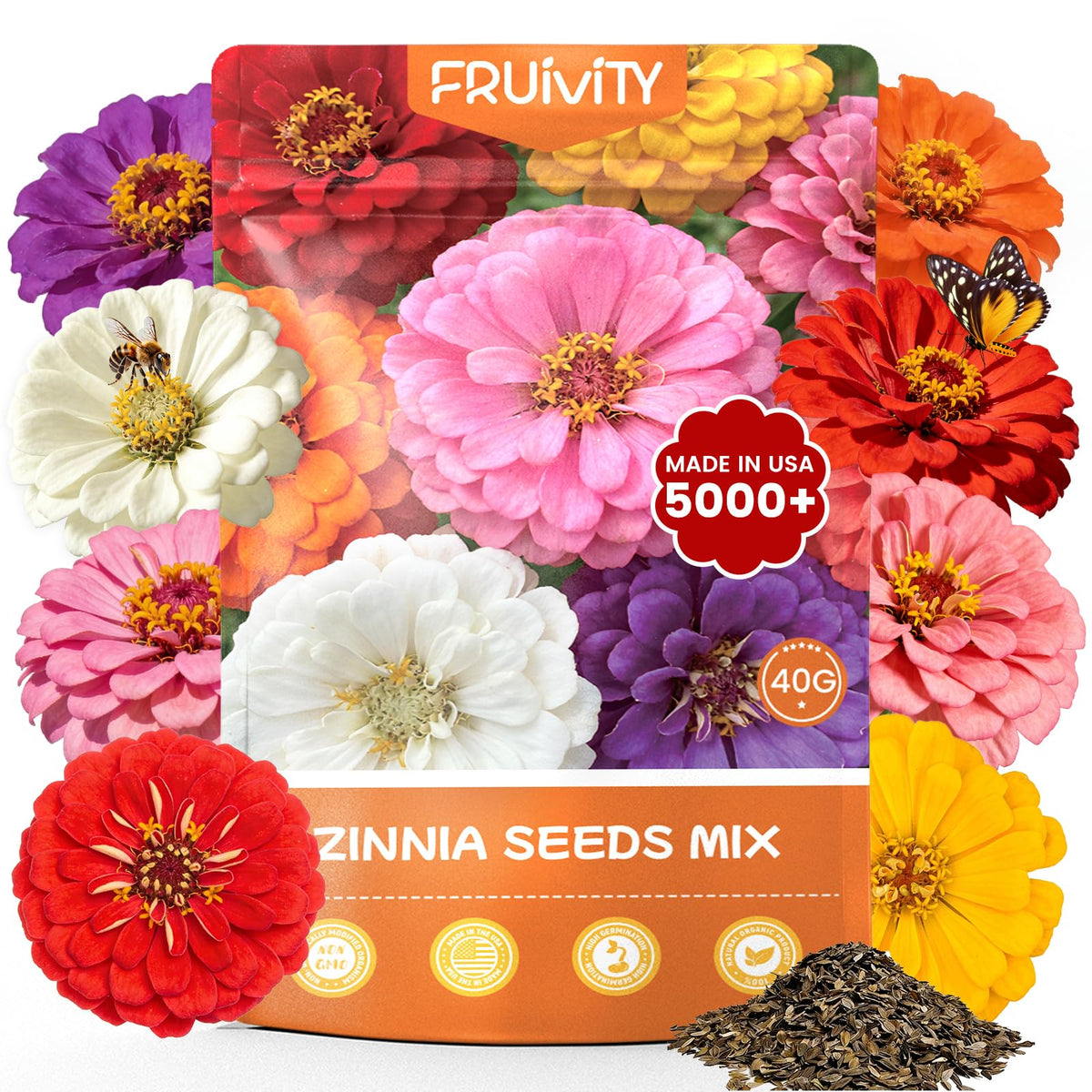 Fruivity Zinnia seeds 5000+ pack ready for borders and beds.