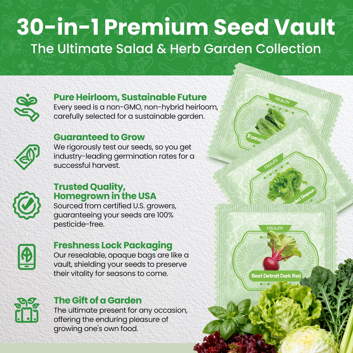 Fruivity harvest-ready vegetables and herbs for home cooking.