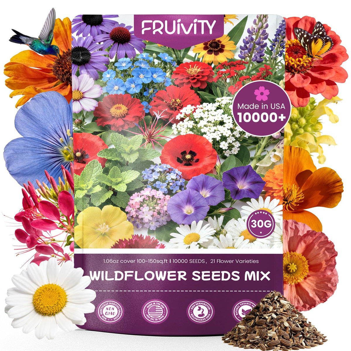 Fruivity bulk wildflower seeds ready for sowing in diverse garden beds.