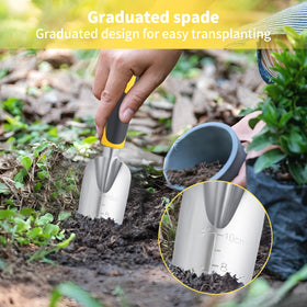 FrutPunch graduation shovel handle in focus for soil loosening