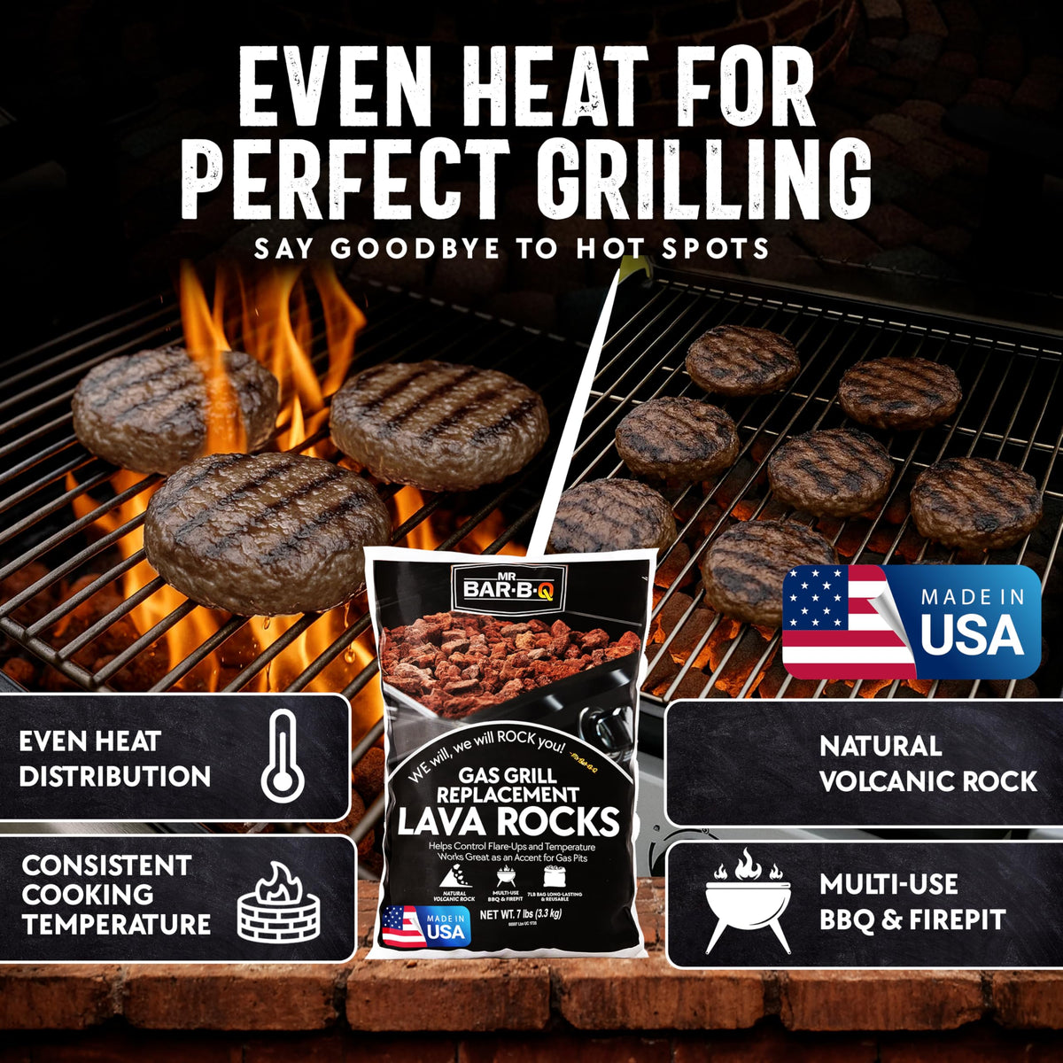FryOilSaver lava rock reduces flare-ups by absorbing drips during grilling.