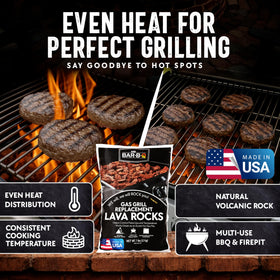 FryOilSaver lava rock reduces flare-ups by absorbing drips during grilling.