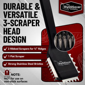 THE FRYOILSAVER COMPANY Panini Brush flat-scraper cleans flat griddles for even residue removal.