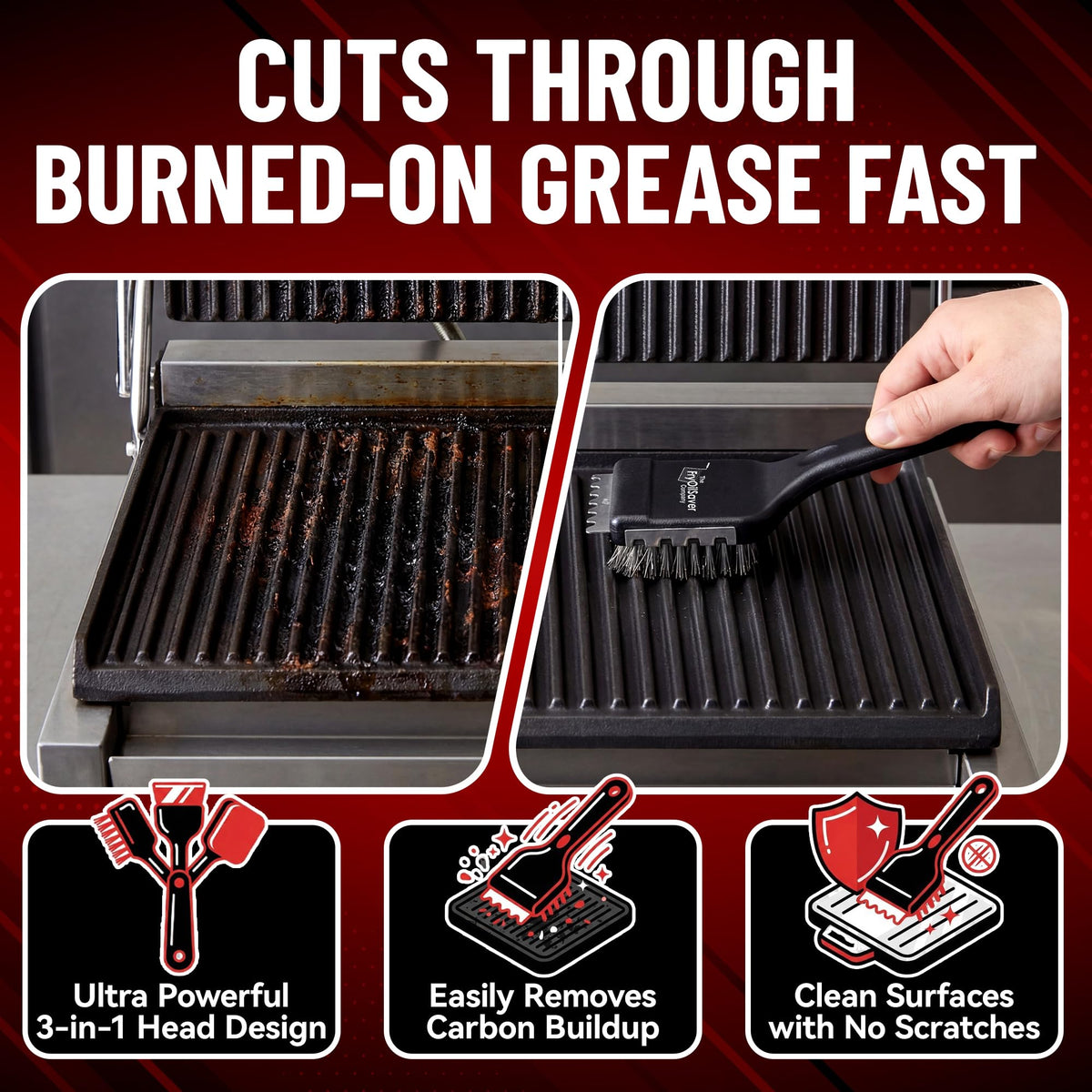 THE FRYOILSAVER COMPANY Panini Brush stainless bristles remove tough carbon buildup on hot surfaces.