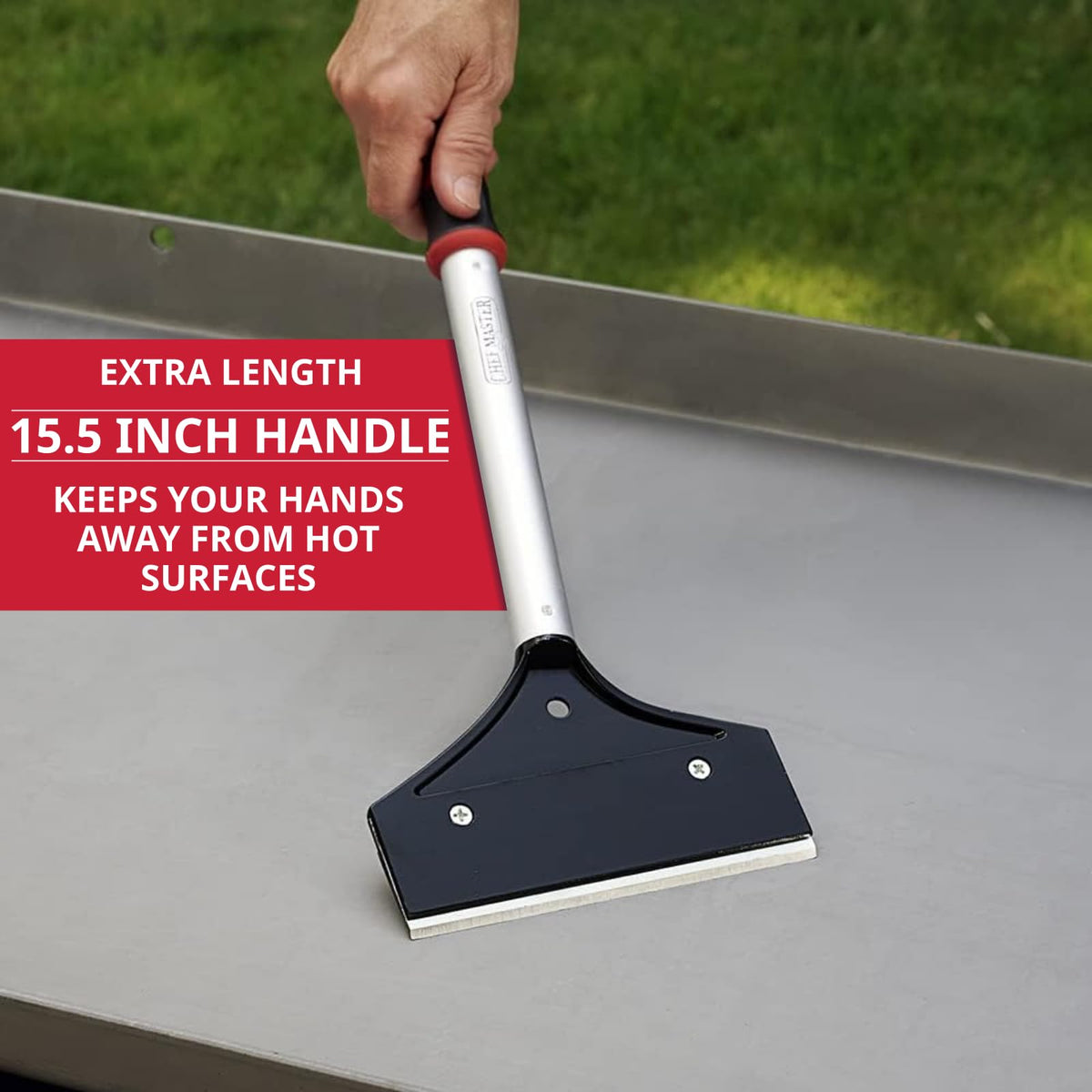 Rust-resistant stainless steel blade removes burnt-on grease with FryOilSaver