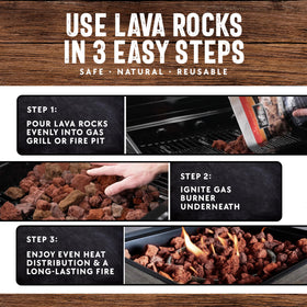 FryOilSaver lava rock base layer supporting fire pit features with stable heat.