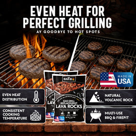 FryOilSaver lava rock absorbing grease to help reduce flare-ups.