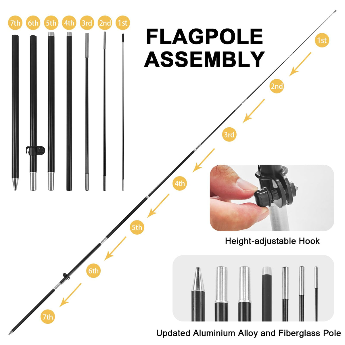 FSFLAG Aluminum and fiberglass pole kit for sturdy support