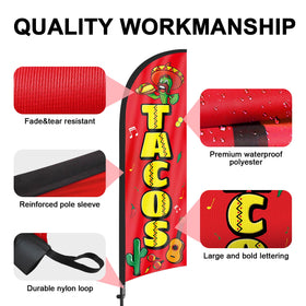 FSFLAG Tacos feather flag 8ft wind-action adds dynamic storefront presence