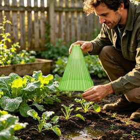 Fshow 7.5-inch diameter bells protect young plants in trays.