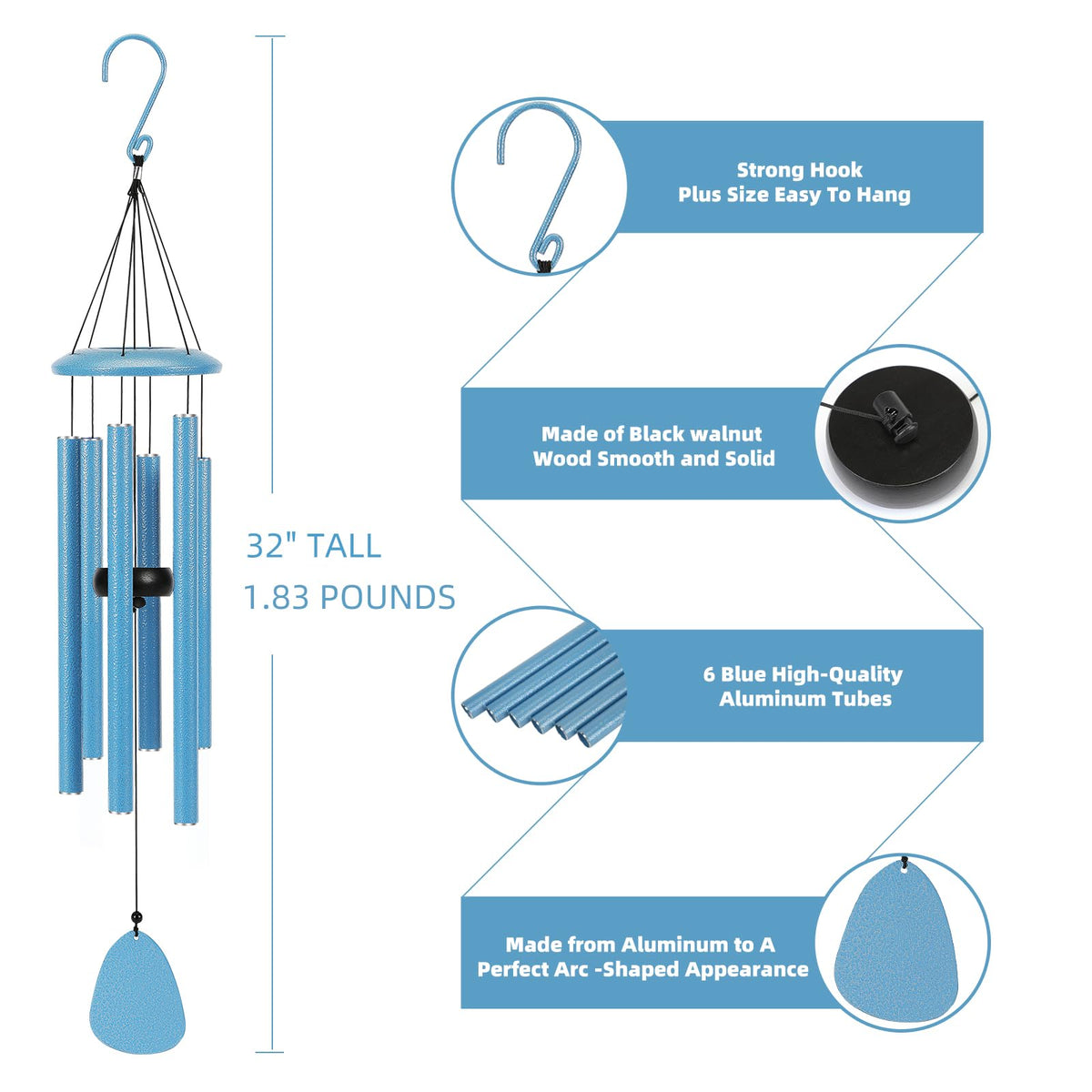FSVGYY wind chimes aluminum tubes deliver clear, soothing tones.