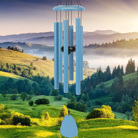 FSVGYY wind chimes outdoor deep tone 32in with blue-coated aluminum for tranquil garden ambience.