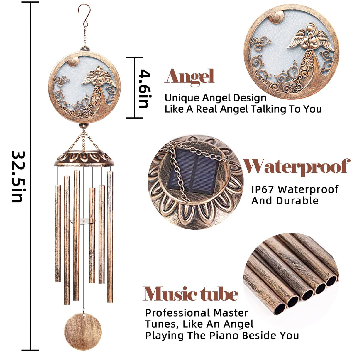 FSVGYY solar angel wind chimes glowing at night for mood lighting