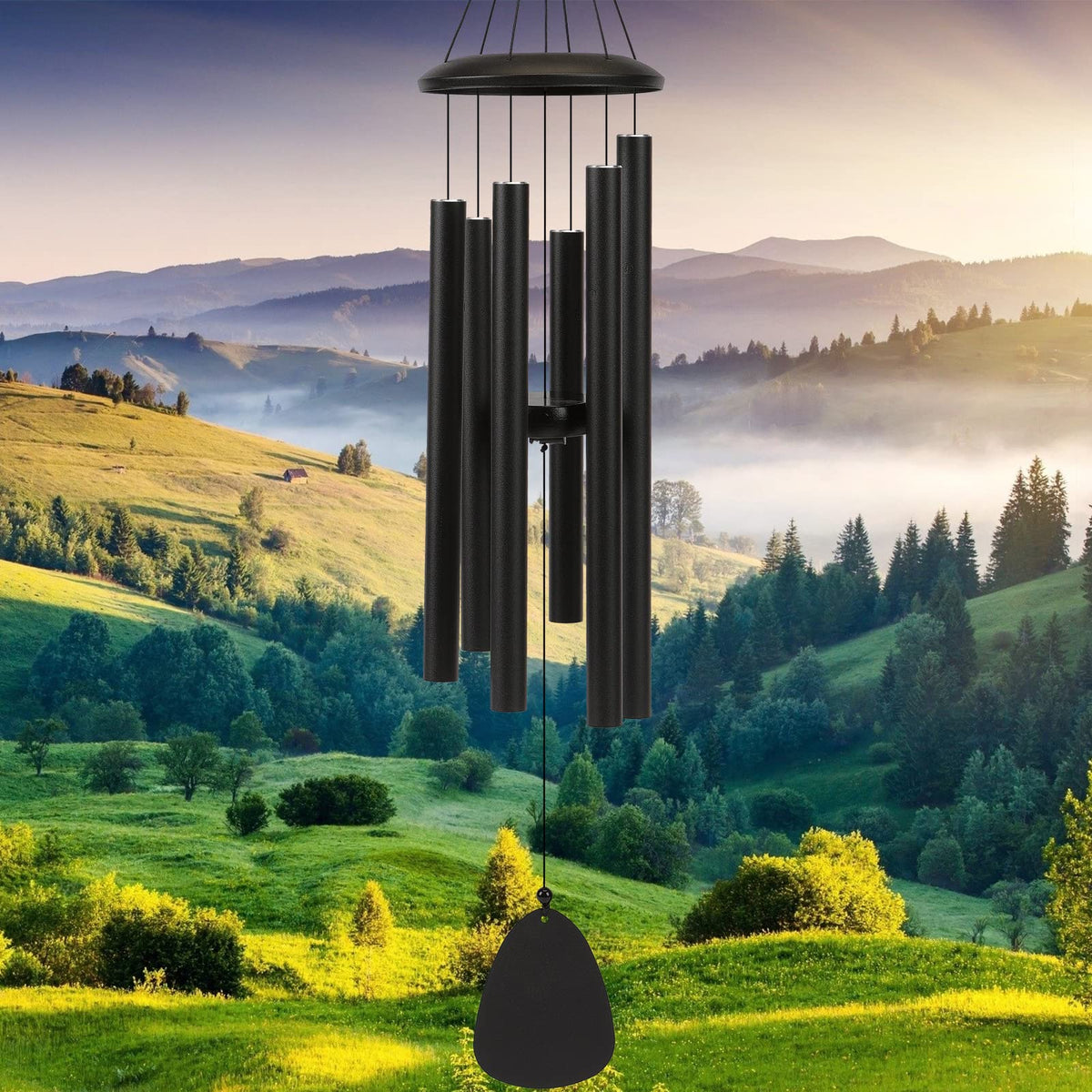 FSVGYY wind chimes 32in black front view delivers calming outdoor sound