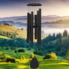 FSVGYY wind chimes 32in black front view delivers calming outdoor sound
