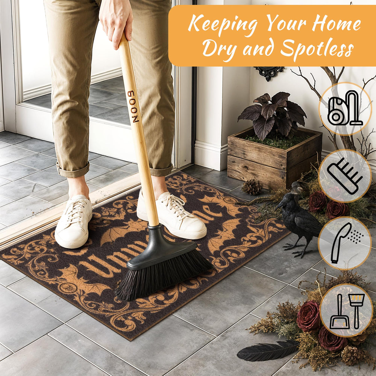 Fttoyoly durable non-slip backing keeps the mat in place on porches.