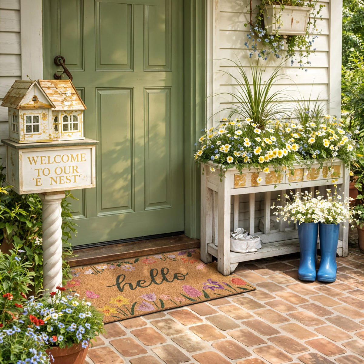 Fttoyoly front door mat closeup floral design adds cheerful curb appeal and entryway decor