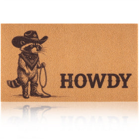 Fttoyoly funny cowboy doormat with raccoon greeting guests with western charm