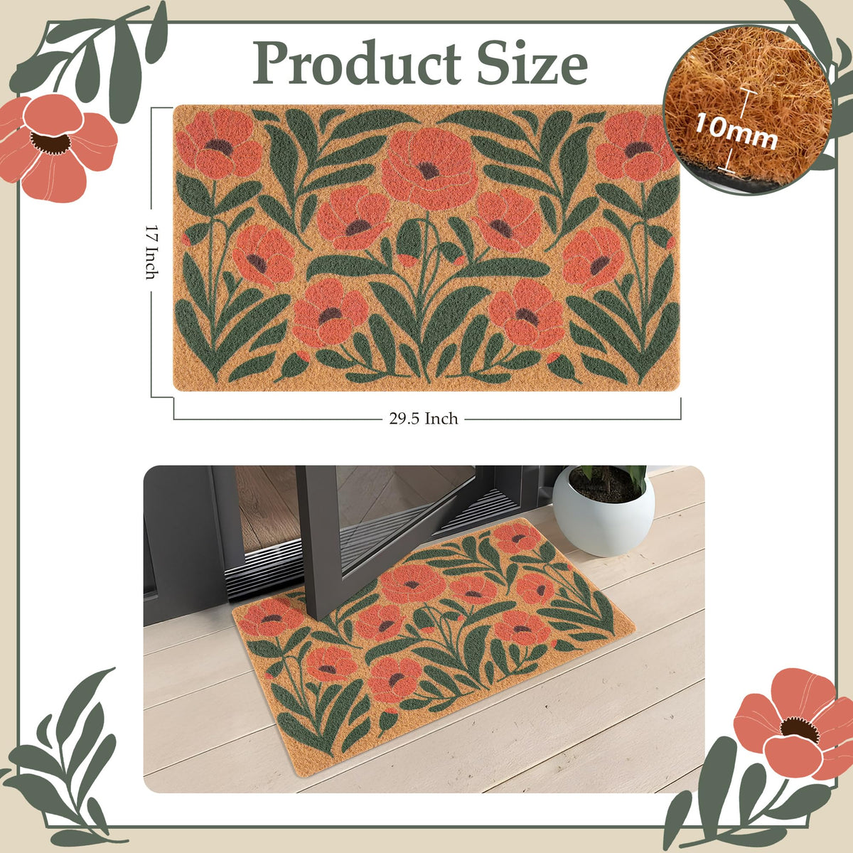 Fttoyoly indoor-outdoor doormat design suits porch, entryway, or hallway with springtime flair.