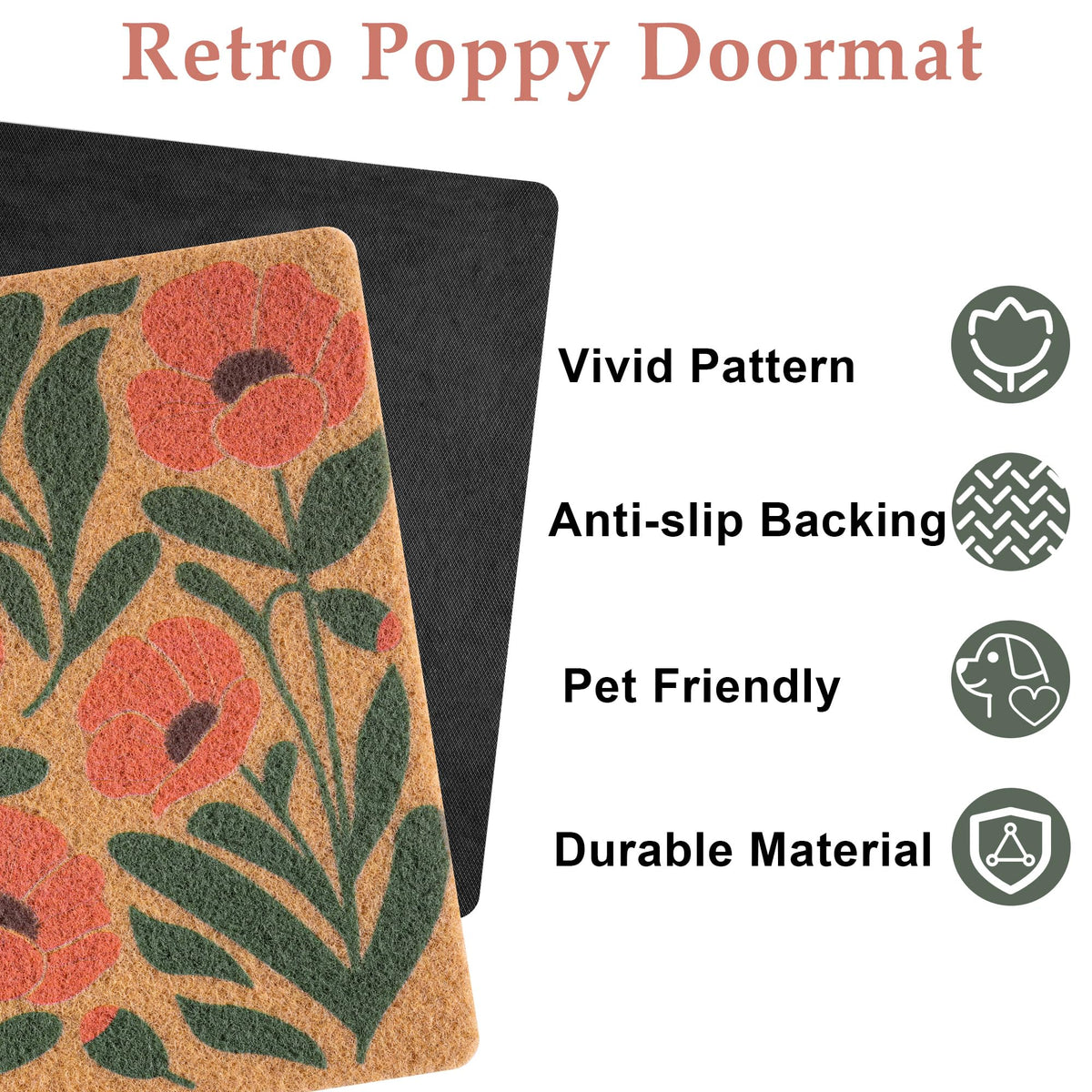 Fttoyoly door mat features non-slip backing to stay in place on busy thresholds.