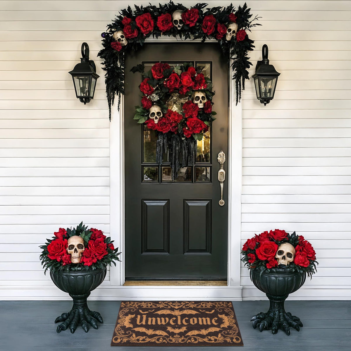 Fttoyoly outdoor indoor doormat features bats and skulls for moody porch aesthetics.