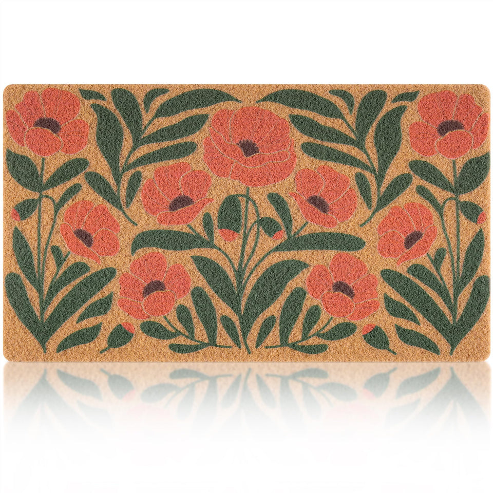 Fttoyoly Spring Door Mat with California poppies; durable outdoor decor that welcomes guests.
