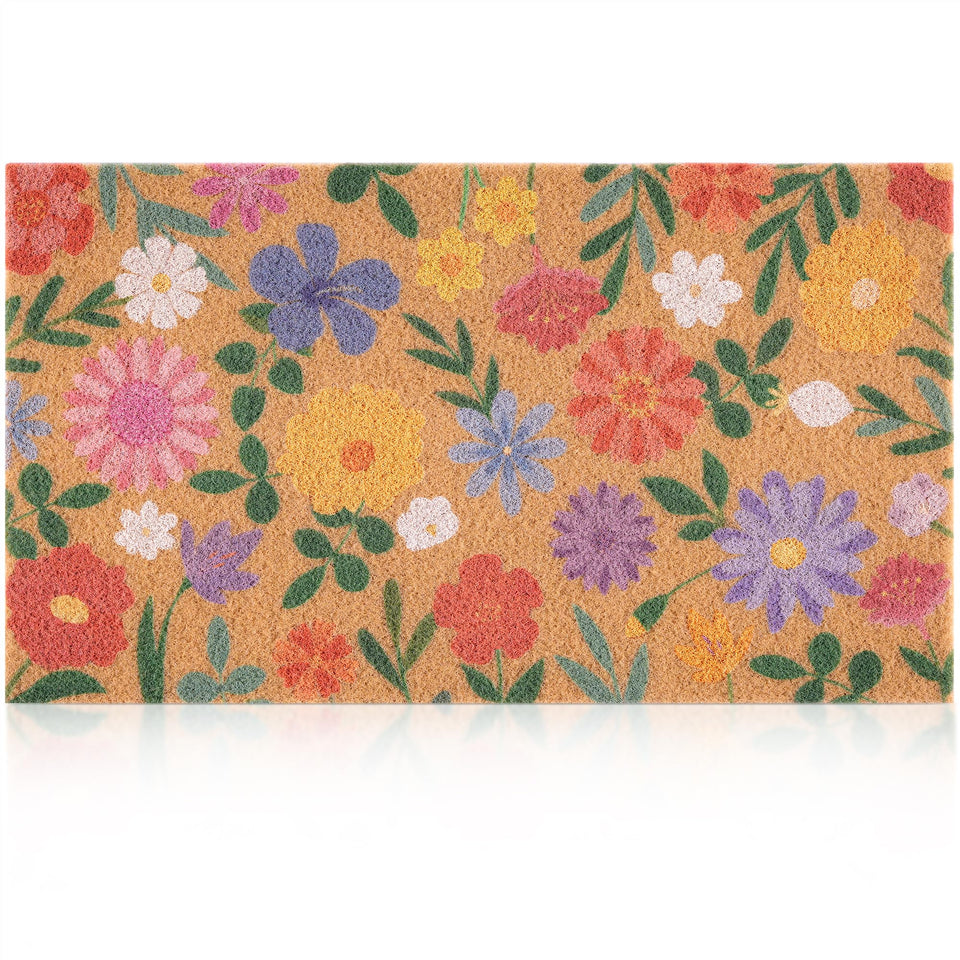 Fttoyoly spring floral door mat at the front door, welcoming color and dirt trapping