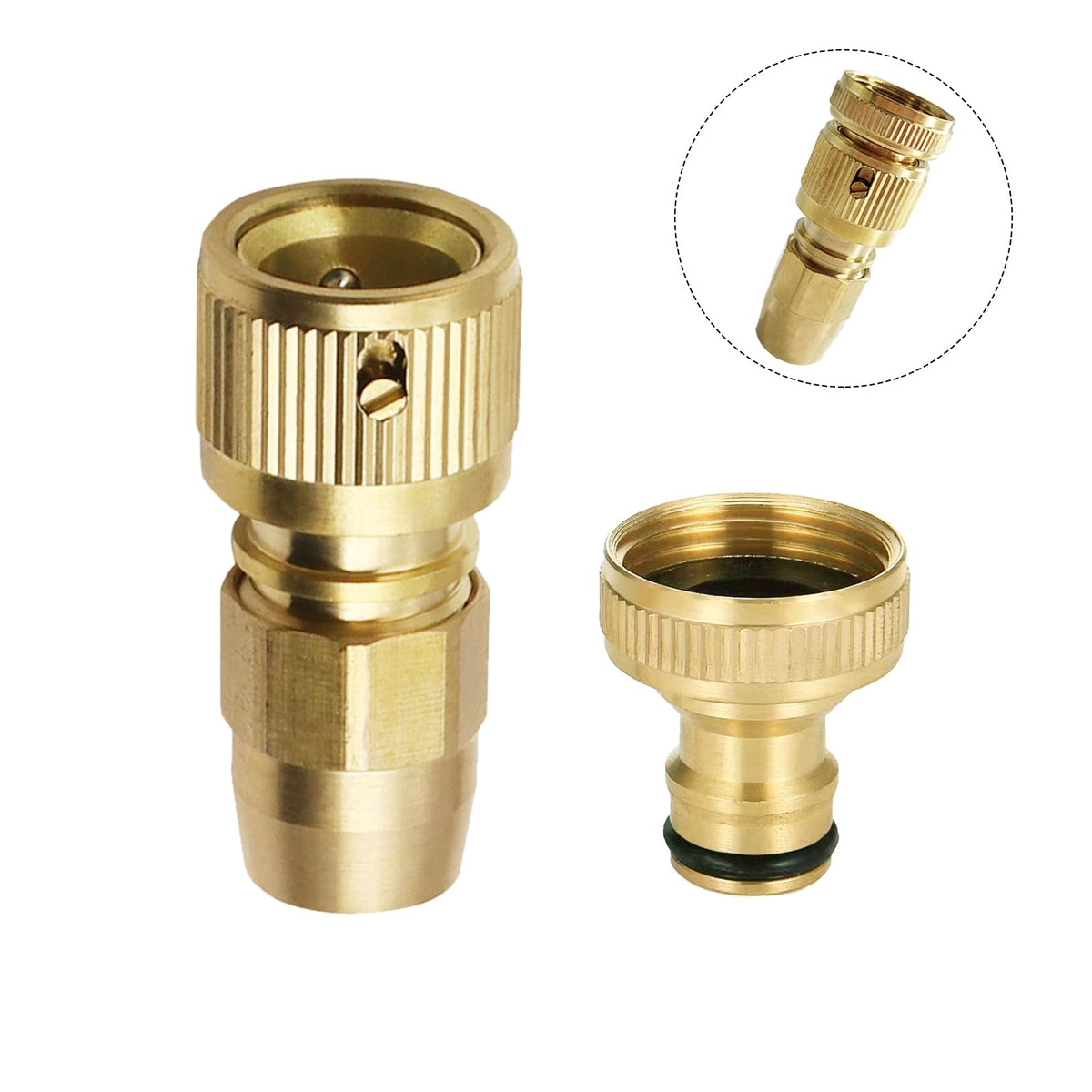 FUATY expandable hose repair kit brass fittings close-up showing durable connectors for leak prevention.