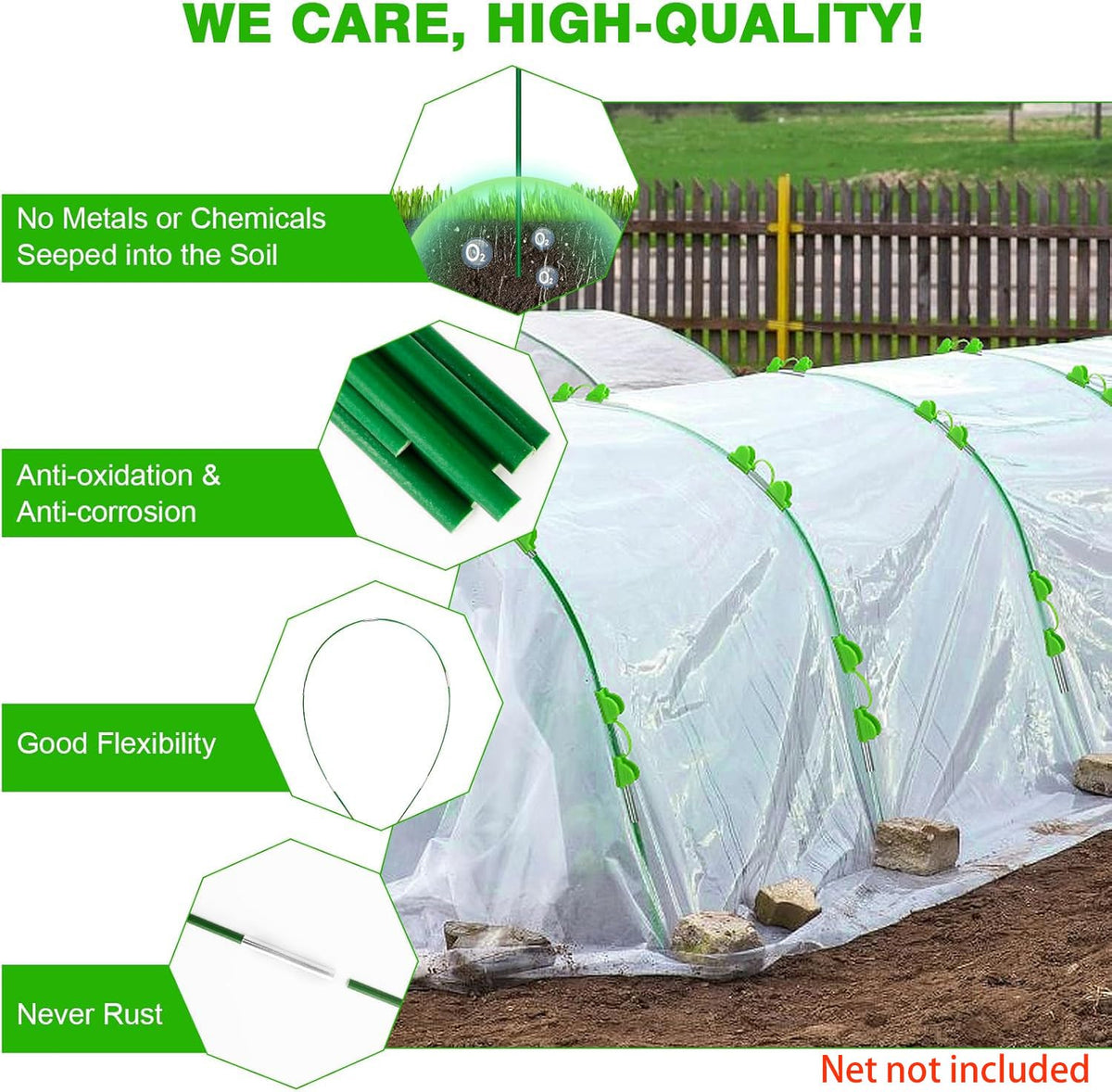 FuBegi Garden Hoops with 24 clips for secure netting attachment