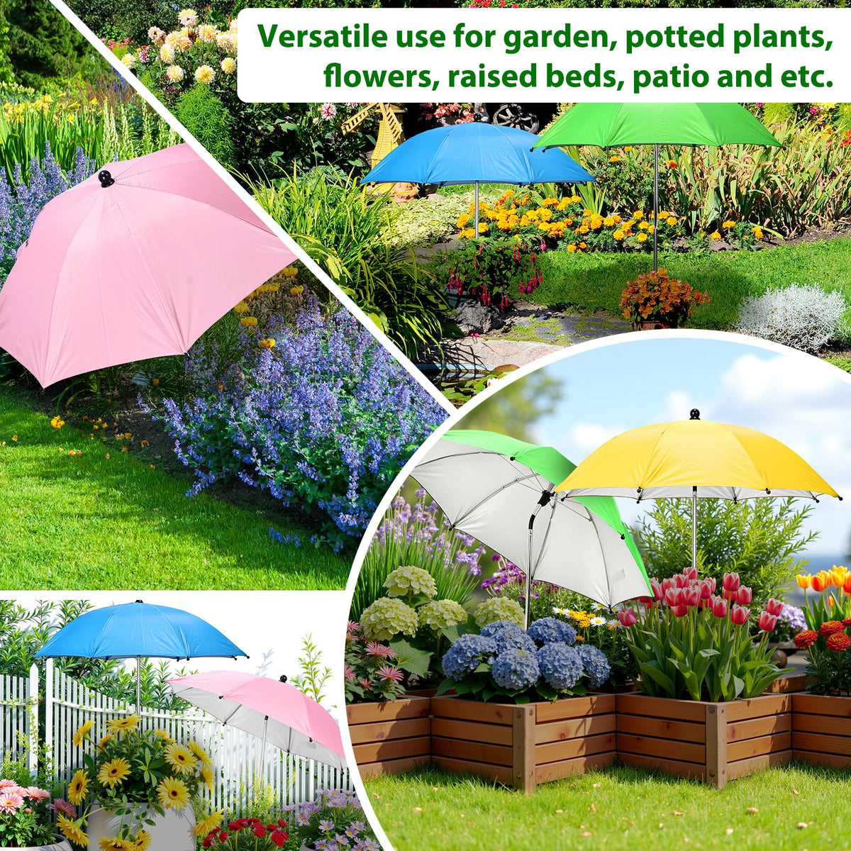 FuBegi garden shade umbrellas atop blooms reducing heat exposure.