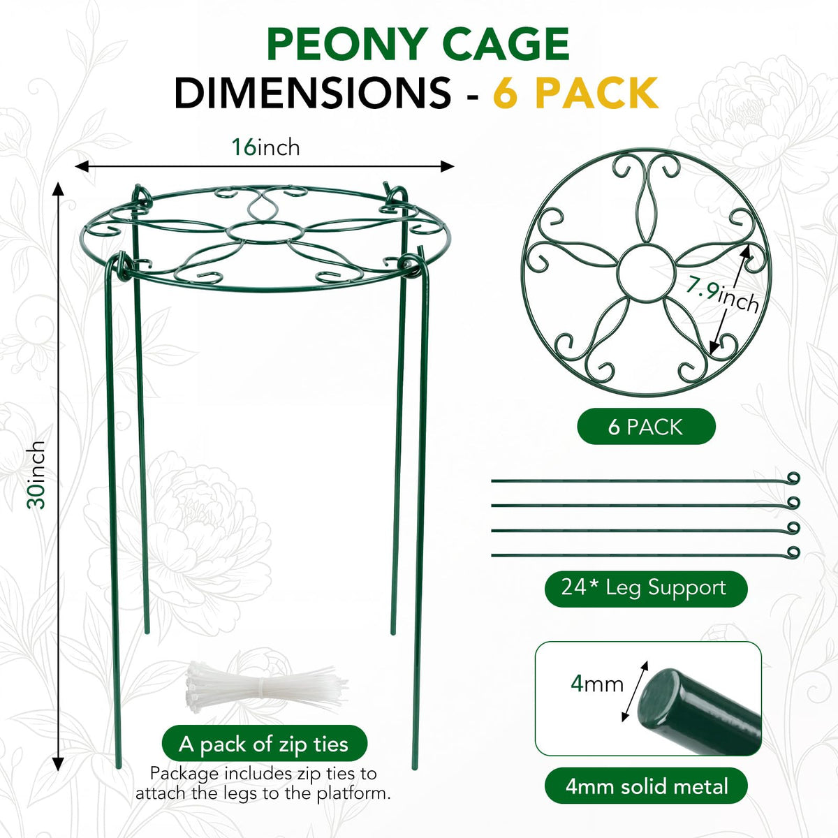 FuBegi peony cages four legs for stability in wind.