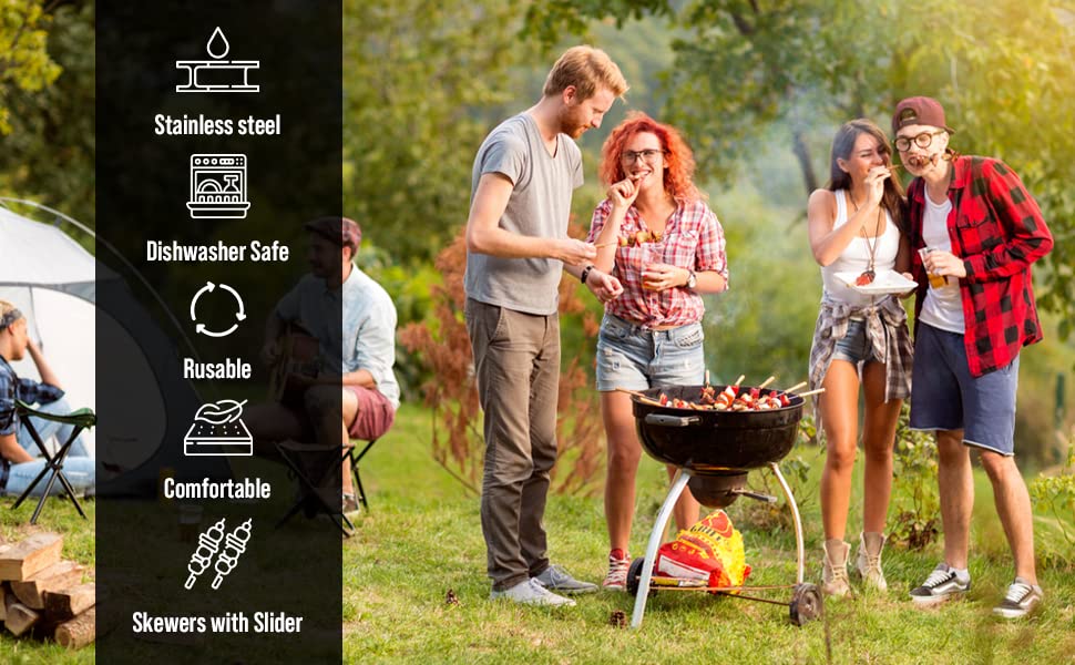 Fuego Grills Skewers maintain alignment for easy flipping.