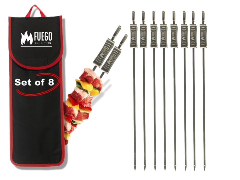 Fuego Grills Skewers with flat blade 17-inch design for stable food.