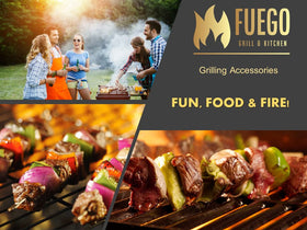 Fuego Grills Skewers flat blade prevents food rotation for even cooking.