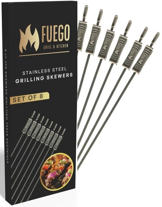 Fuego Grills Skewers push-slider system for easy placement on grill.