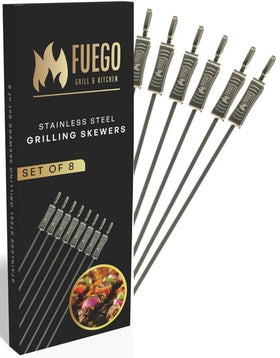Fuego Grills Skewers push-slider system for easy placement on grill.