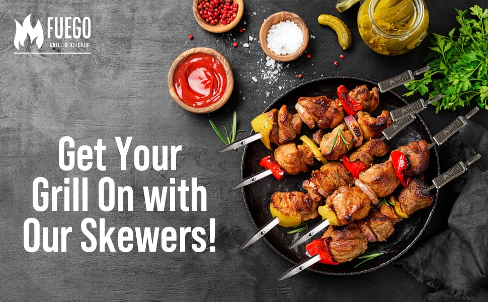 Fuego Grills Skewers set of 8 for backyard barbecues.