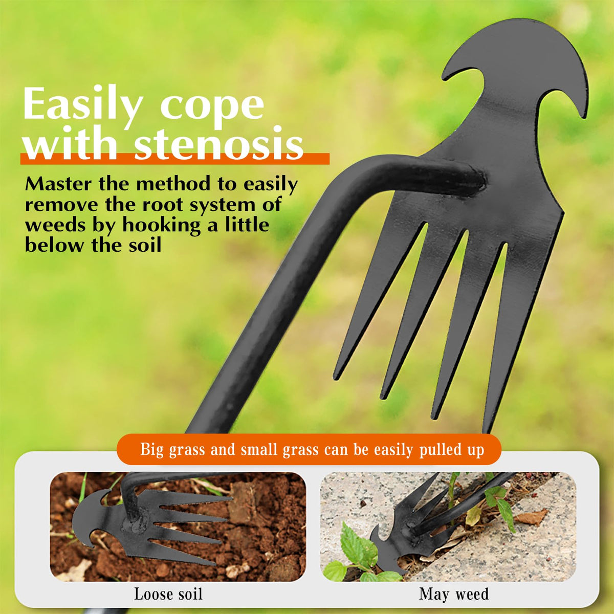 Fugit weeding tool features polished handle for comfortable grip during long sessions.