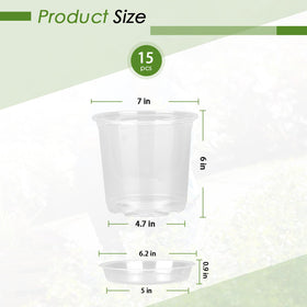 FUIJOL 7-inch clear nursery pot with saucer for spill-free watering.