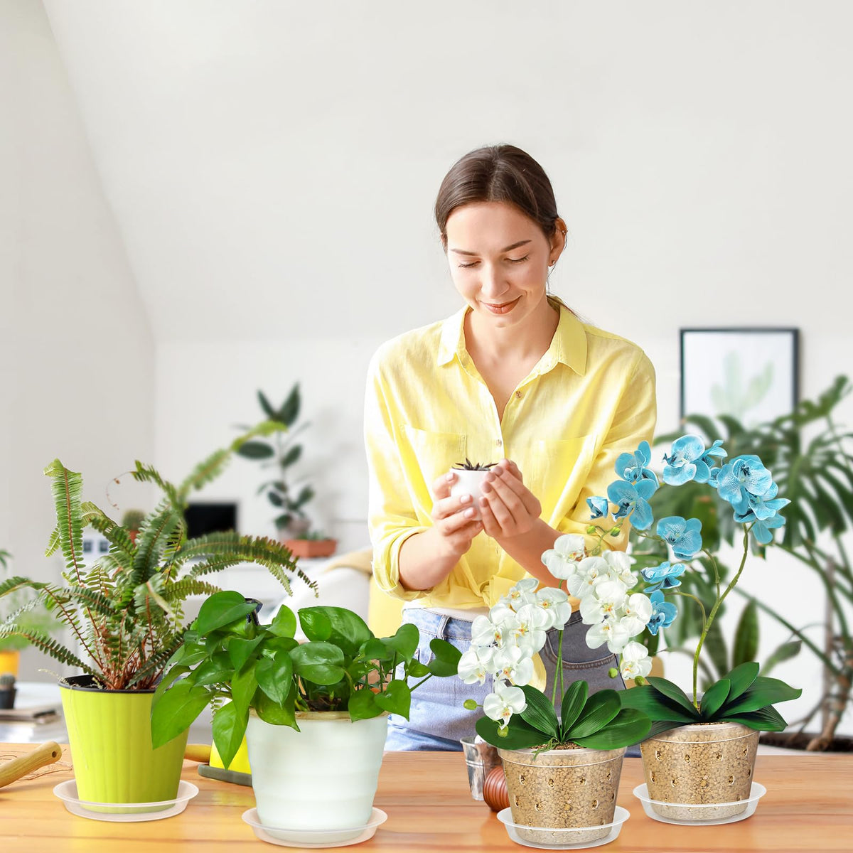 FUIJOL 1.1-inch height keeps water catchment discreet under pots.