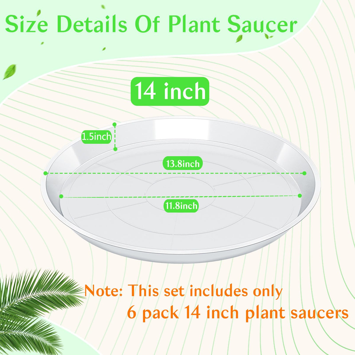 Fuijol clear plant saucer 16-inch top view emphasizes durable, clear plastic.
