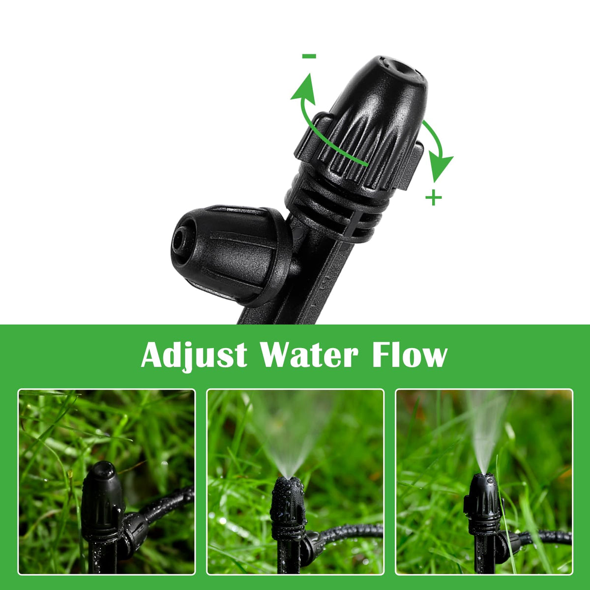 FULAIERGD 1/4 inch tubing emitter attached to irrigation line.