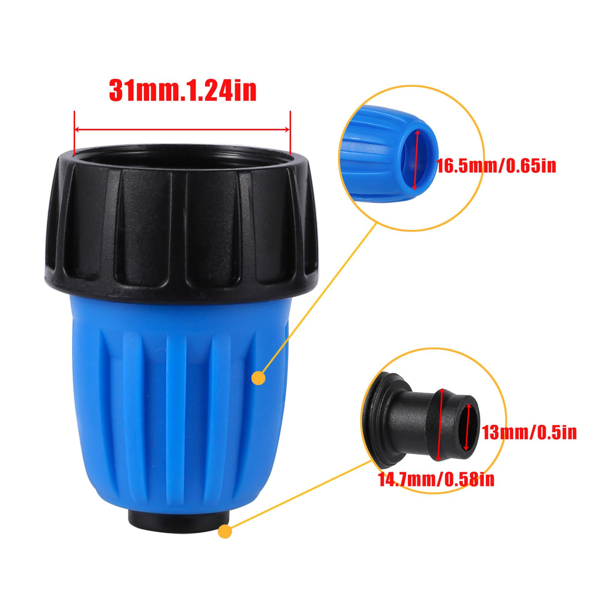 fulaiergd 12 to 34 inch irrigation hose adapter in use for drip irrigation