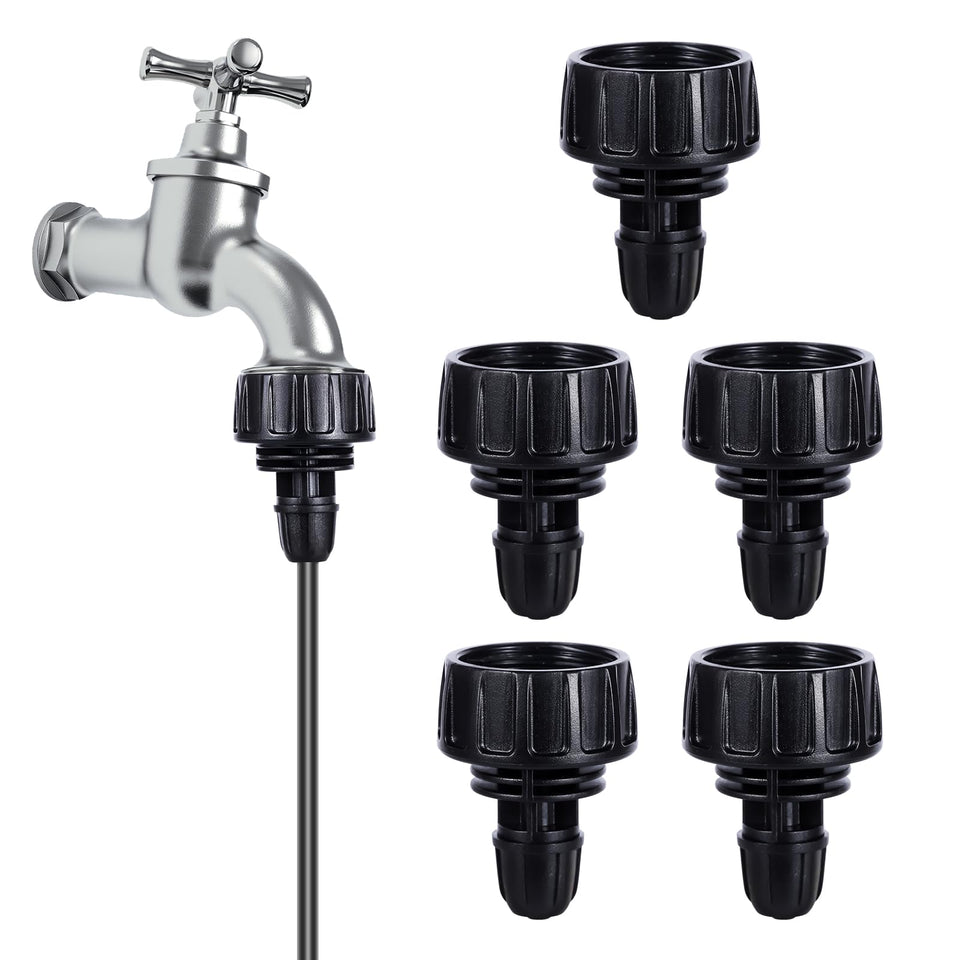 FULAIERGD 34-to-14 drip irrigation adapter ready to connect 1/4 inch tubing.