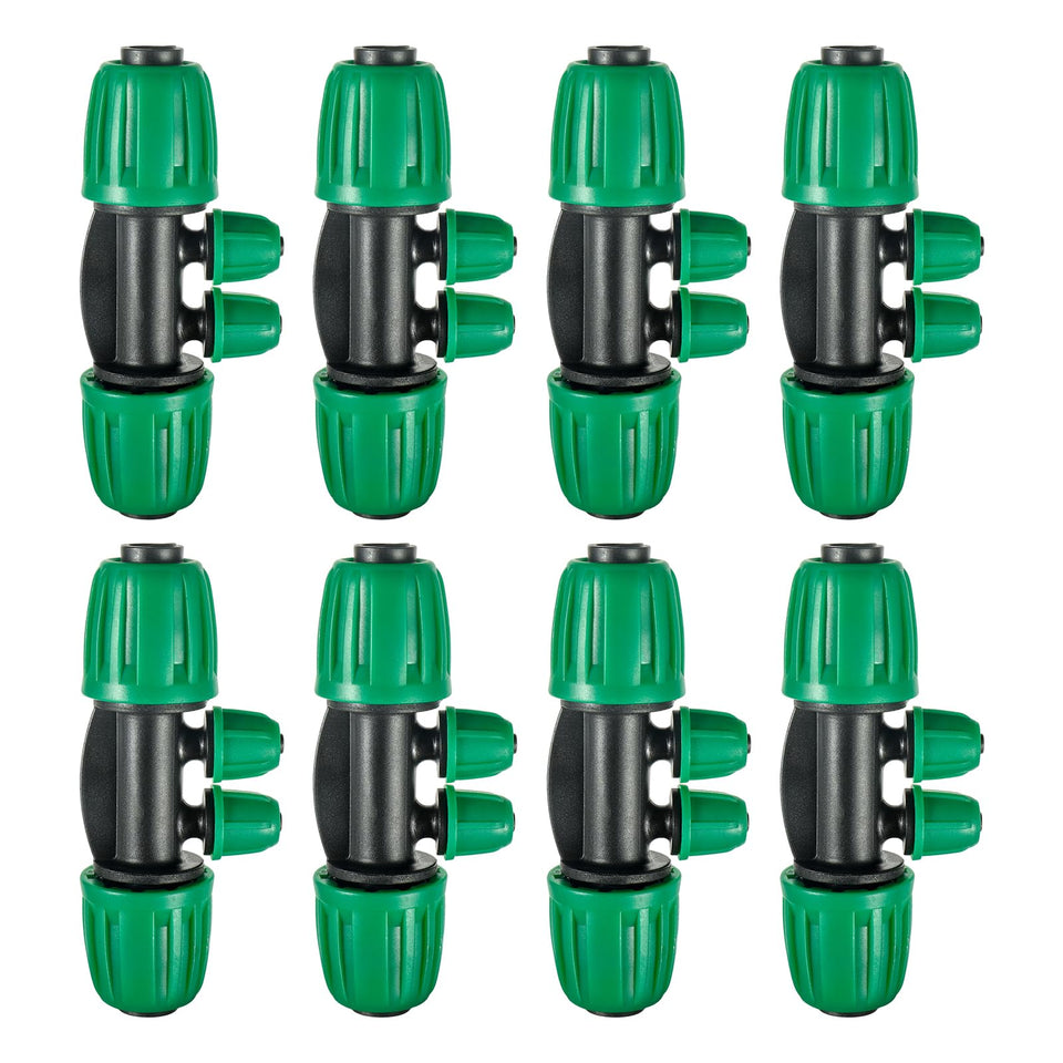 FULAIERGD 4-ways locked barbed drip tee connector for secure irrigation distribution.