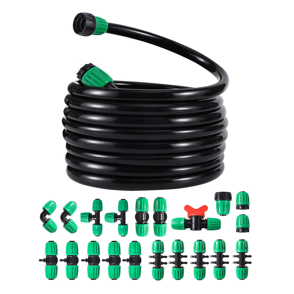 FULAIERGD 52ft pvc garden tubing visible in a drip irrigation setup for efficient watering.